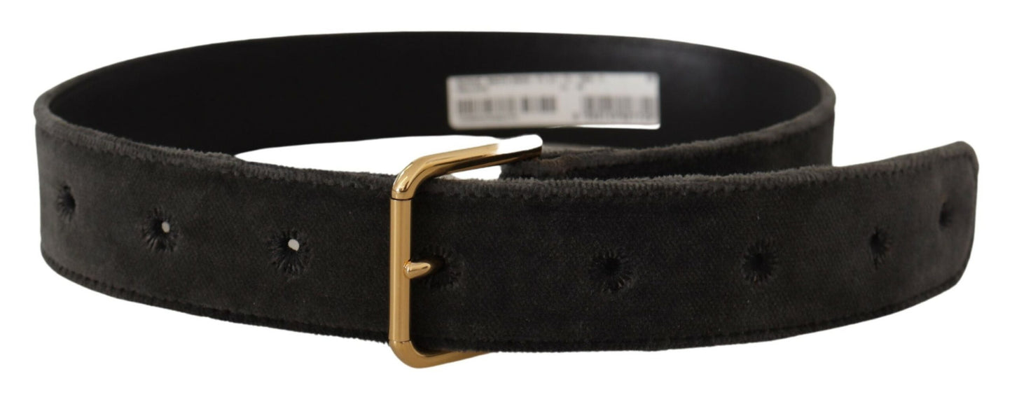 Dolce & Gabbana Elegant Velvet Belt with Engraved Buckle - KALAJ