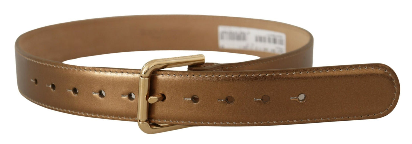 Dolce & Gabbana Bronze Leather Belt with Gold-Toned Buckle - KALAJ