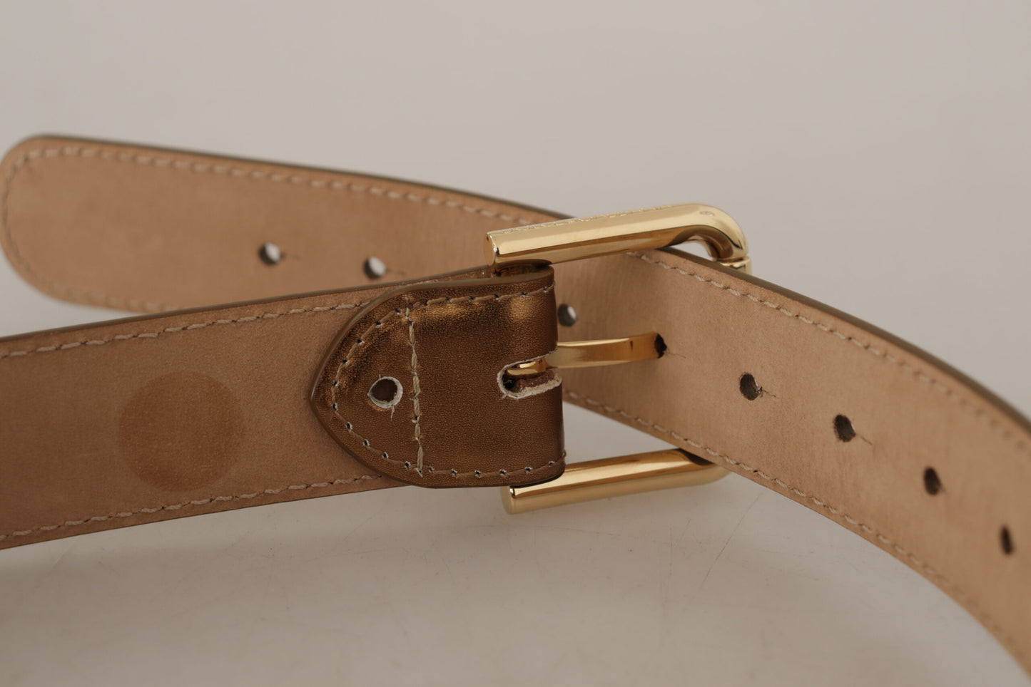 Dolce & Gabbana Bronze Leather Belt with Gold-Toned Buckle - KALAJ