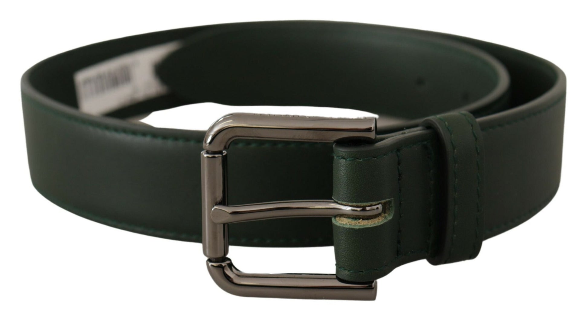 Dolce & Gabbana Elegant Dark Green Leather Belt with Logo Buckle - KALAJ