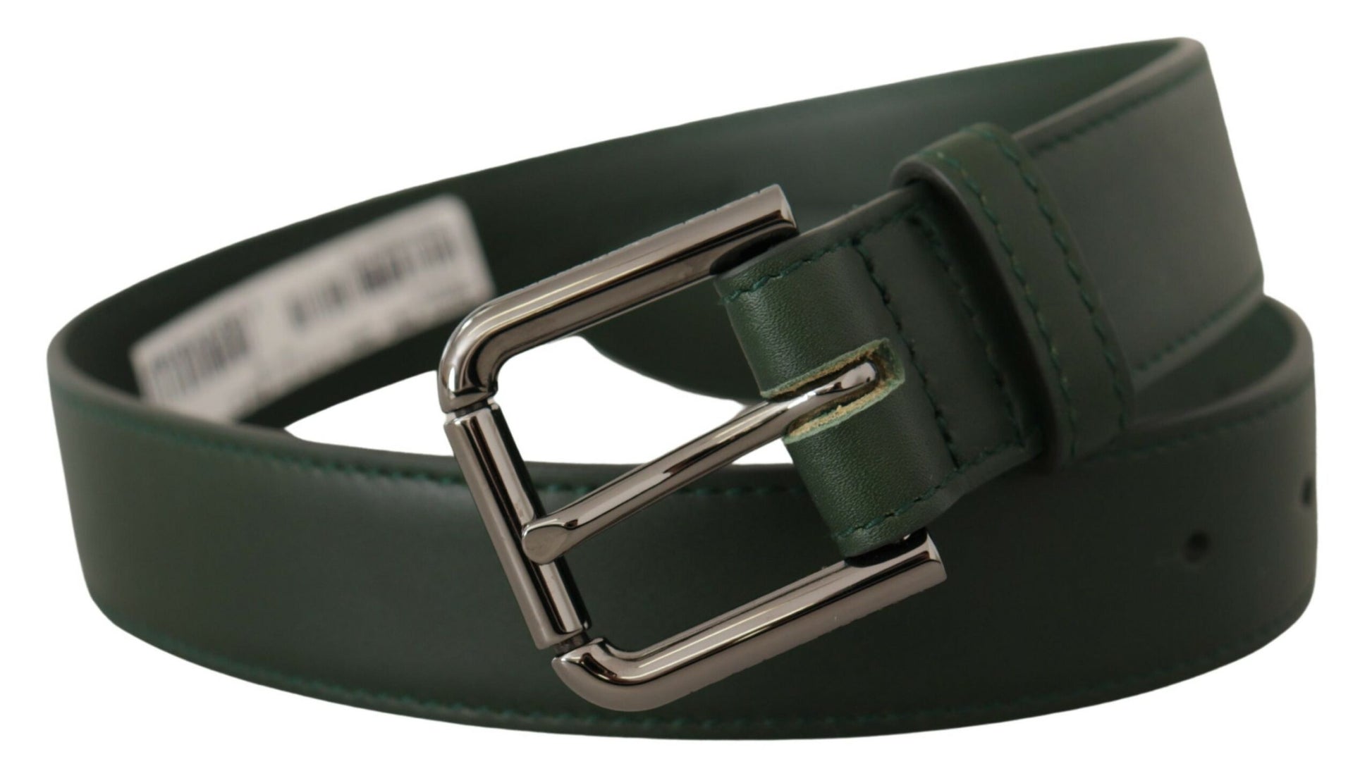 Dolce & Gabbana Elegant Dark Green Leather Belt with Logo Buckle - KALAJ