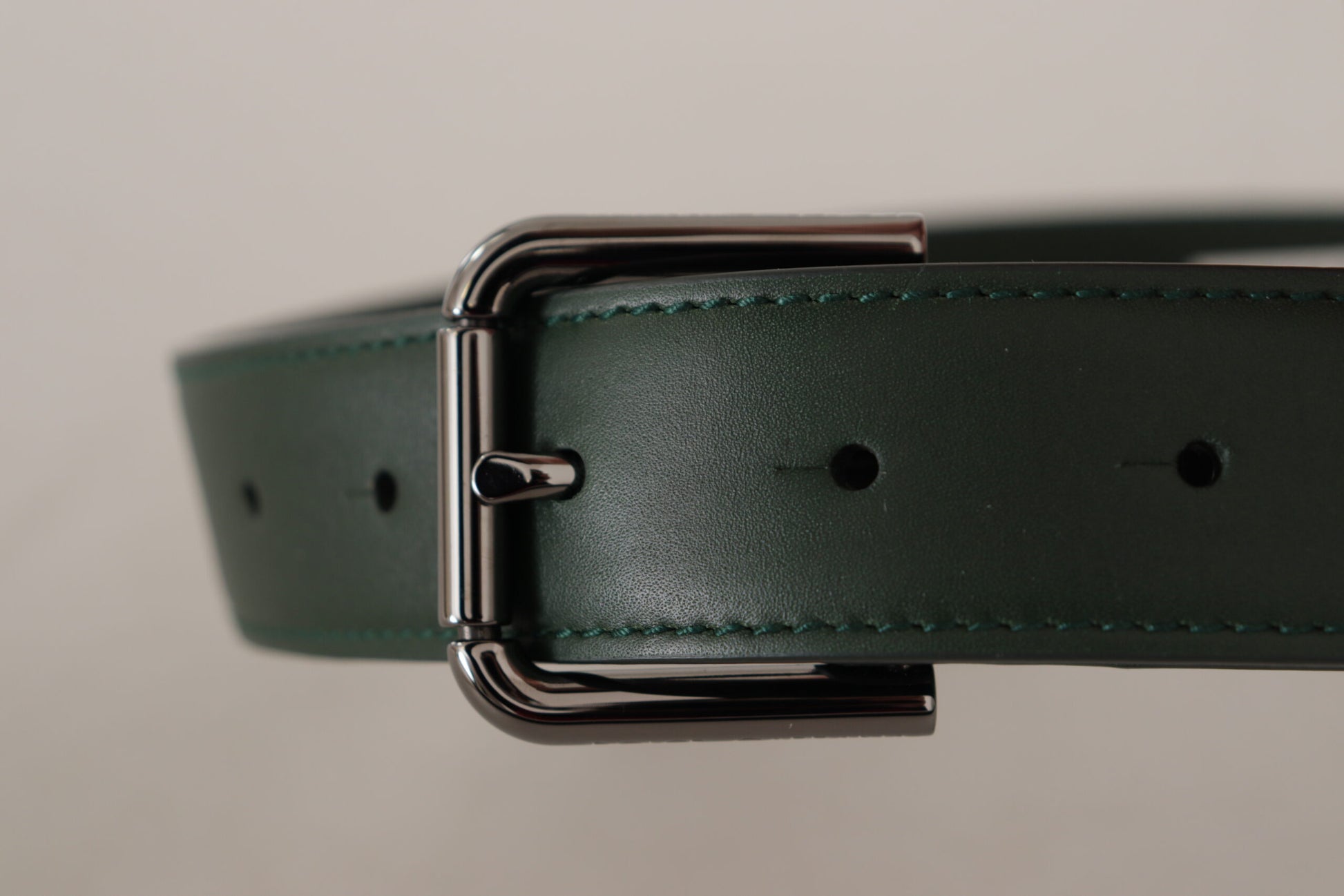 Dolce & Gabbana Elegant Dark Green Leather Belt with Logo Buckle - KALAJ