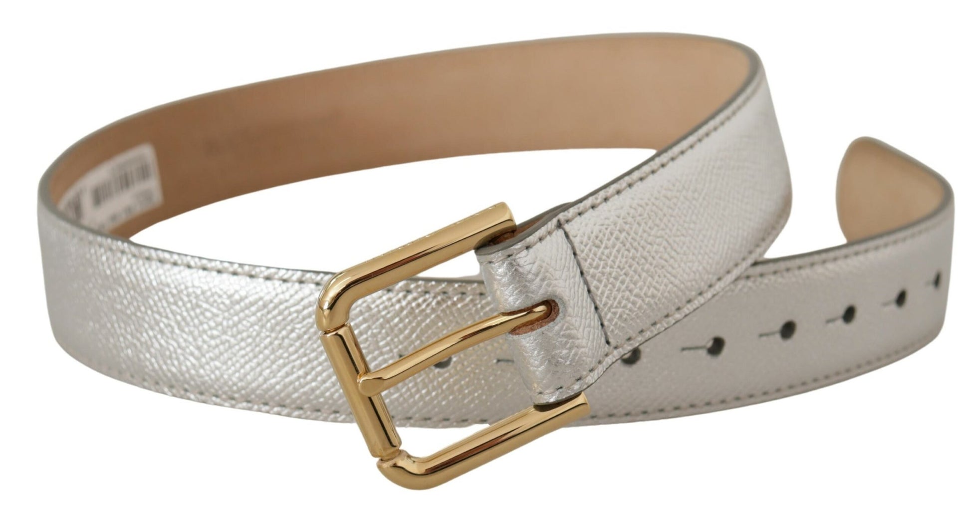 Dolce & Gabbana Elegant Silver Leather Belt with Engraved Buckle - KALAJ