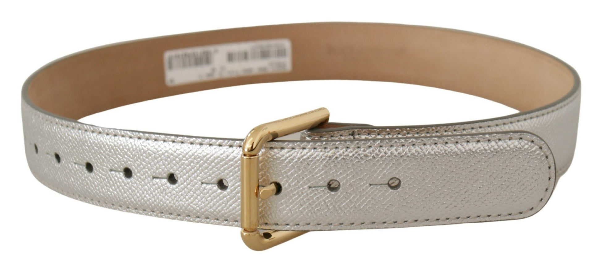 Dolce & Gabbana Elegant Silver Leather Belt with Engraved Buckle - KALAJ