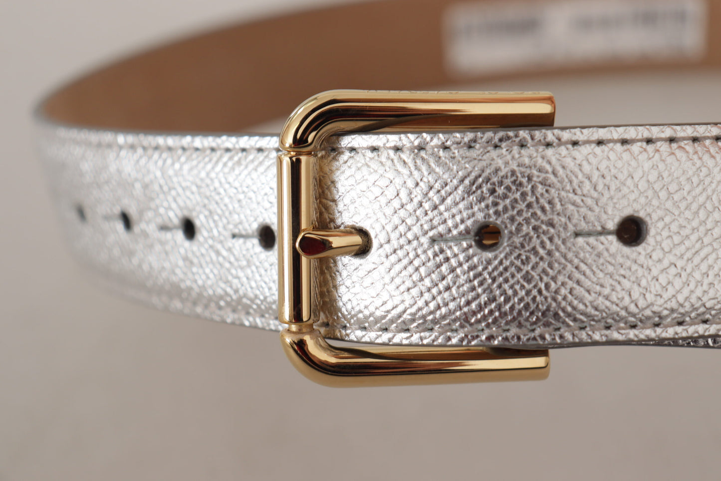 Dolce & Gabbana Elegant Silver Leather Belt with Engraved Buckle - KALAJ