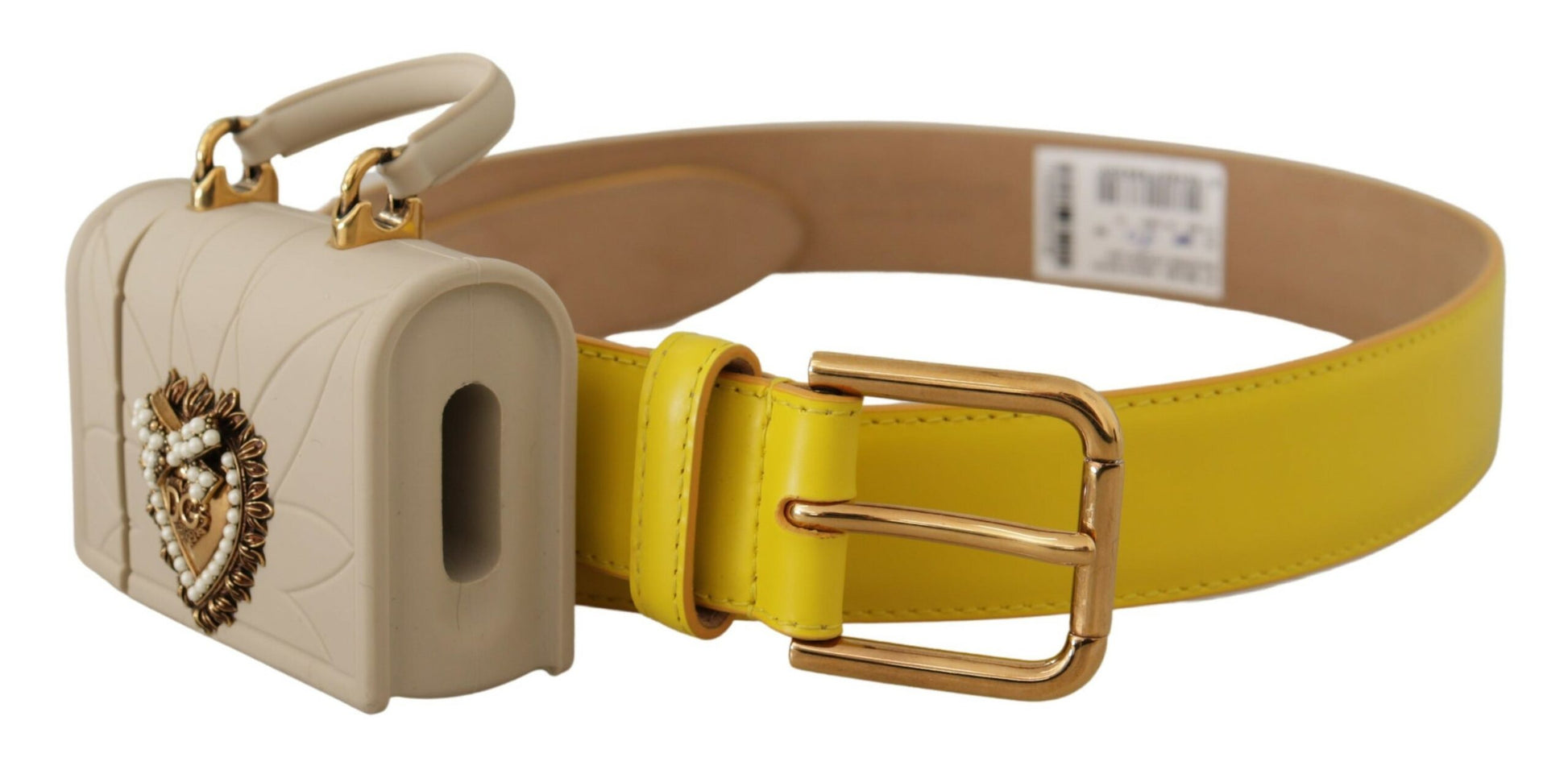 Dolce & Gabbana Chic Yellow Leather Belt with Headphone Case - KALAJ