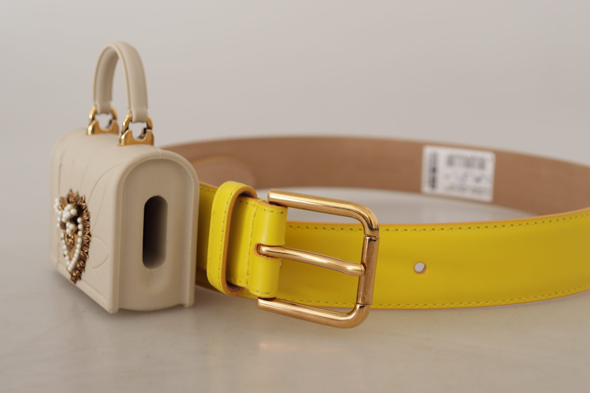 Dolce & Gabbana Chic Yellow Leather Belt with Headphone Case - KALAJ