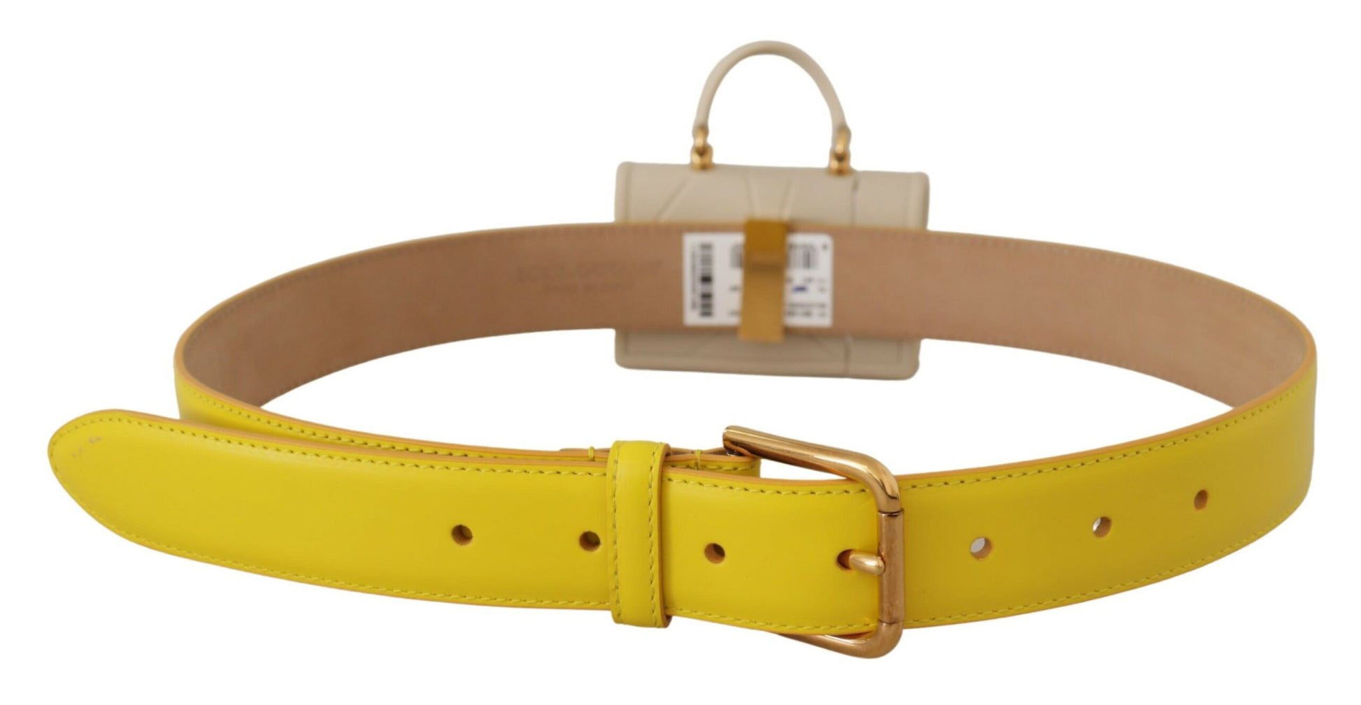 Dolce & Gabbana Chic Yellow Leather Belt with Headphone Case - KALAJ