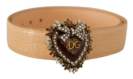 Dolce & Gabbana Enchanting Nude Leather Belt with Engraved Buckle - KALAJ