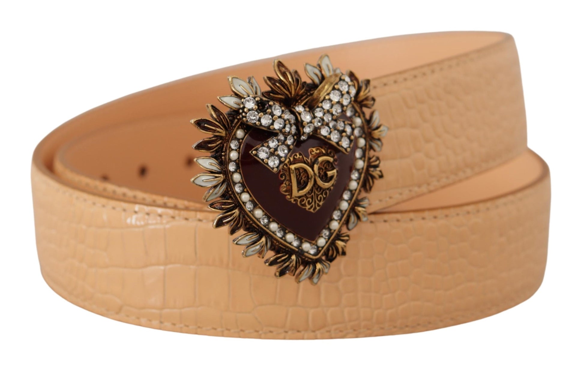 Dolce & Gabbana Enchanting Nude Leather Belt with Engraved Buckle - KALAJ