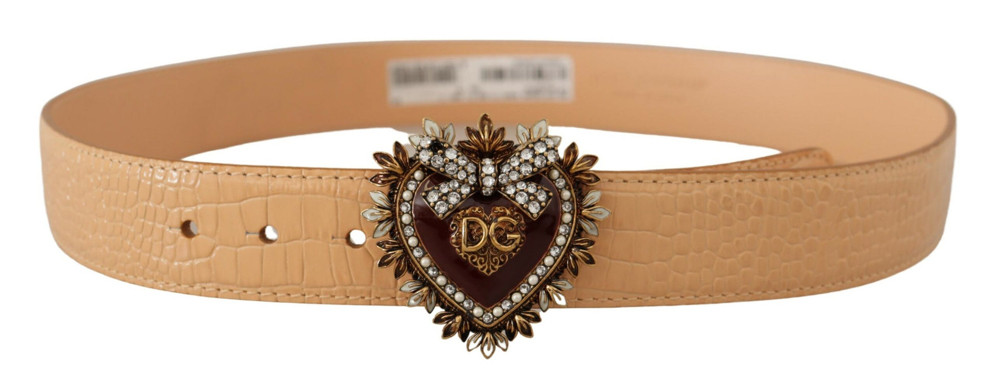 Dolce & Gabbana Enchanting Nude Leather Belt with Engraved Buckle - KALAJ