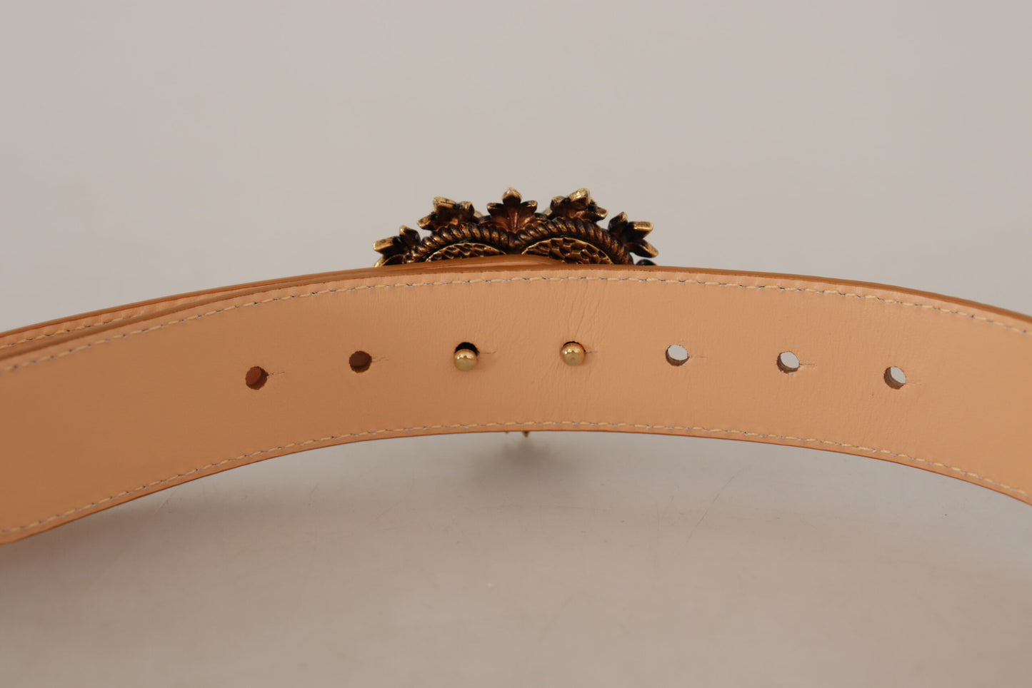 Dolce & Gabbana Enchanting Nude Leather Belt with Engraved Buckle - KALAJ