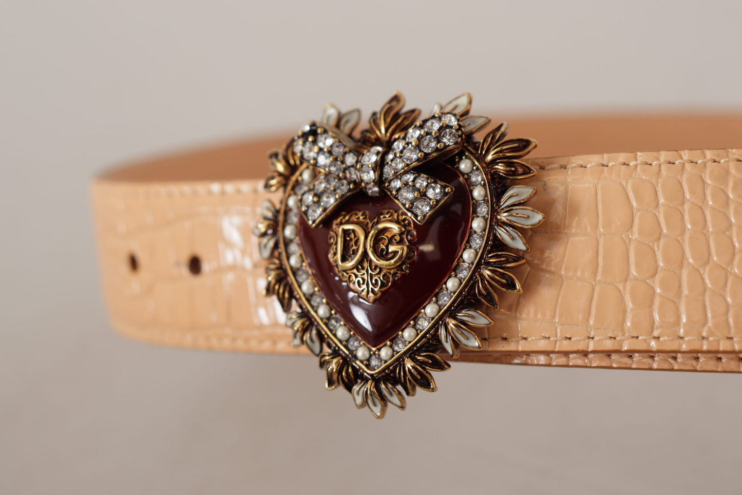 Dolce & Gabbana Enchanting Nude Leather Belt with Engraved Buckle - KALAJ