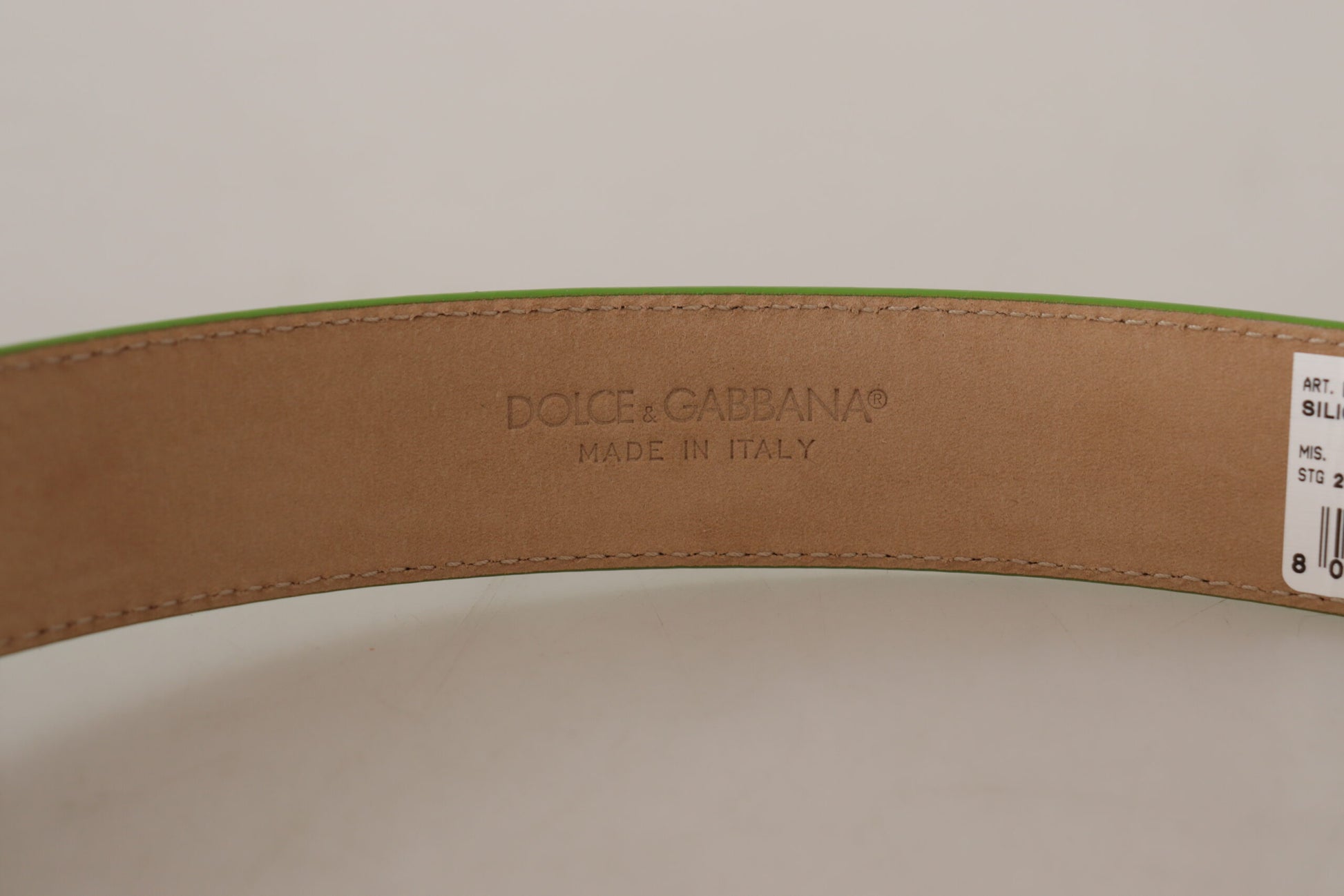 Dolce & Gabbana Chic Emerald Leather Belt with Engraved Buckle - KALAJ