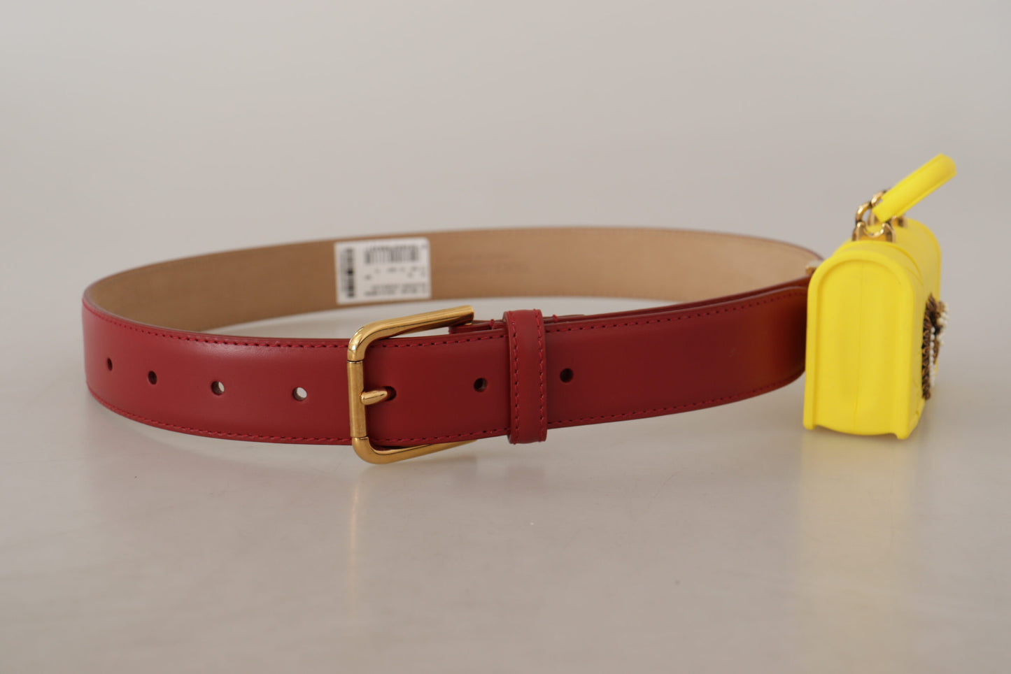 Dolce & Gabbana Elegant Red Leather Engraved Buckle Belt - KALAJ