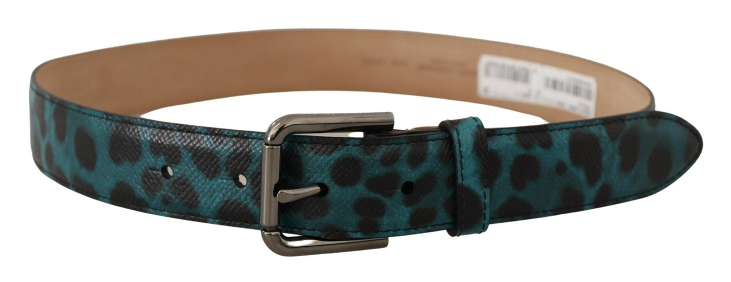 Dolce & Gabbana Engraved Logo Leather Belt in Blue Green - KALAJ