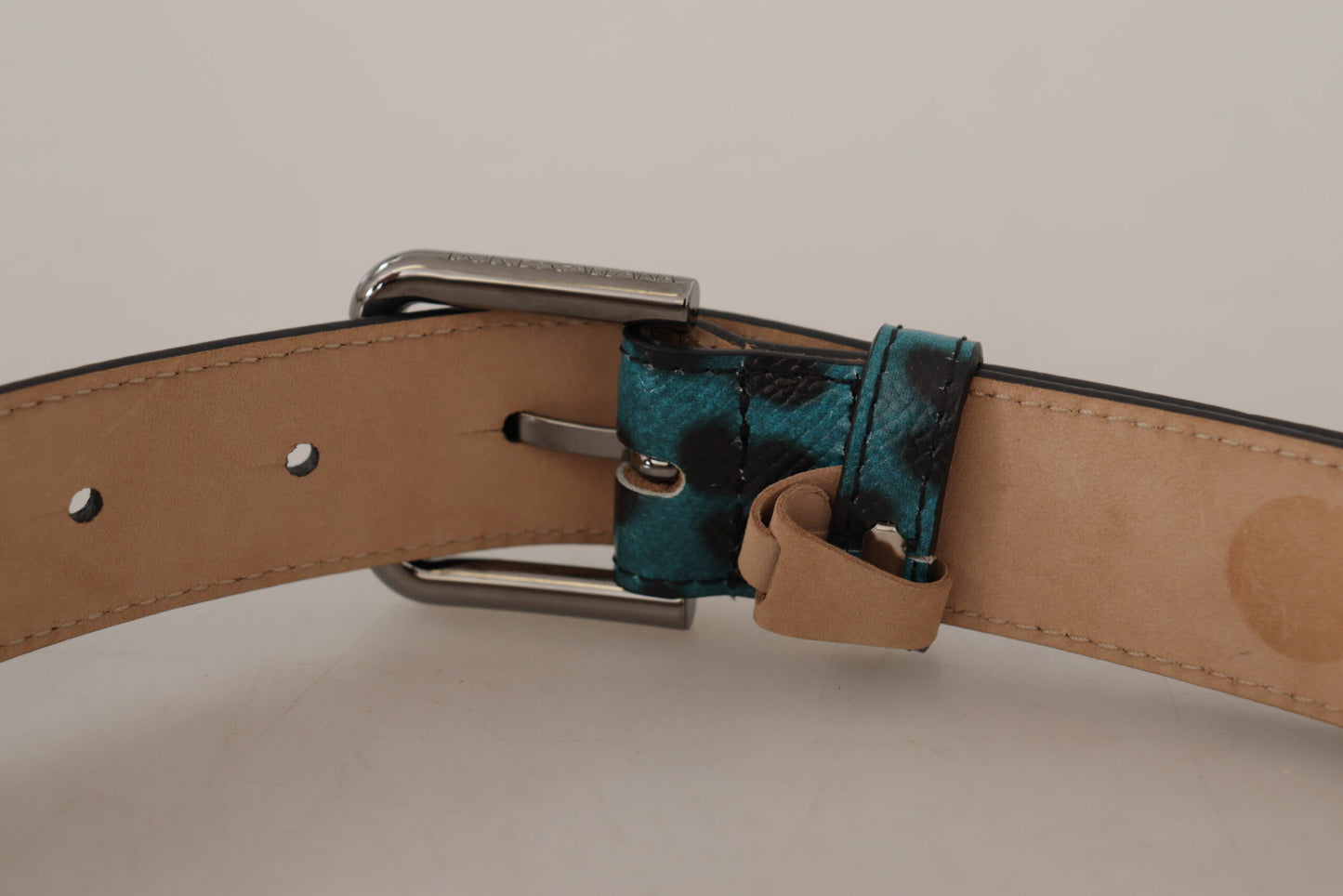 Dolce & Gabbana Engraved Logo Leather Belt in Blue Green - KALAJ