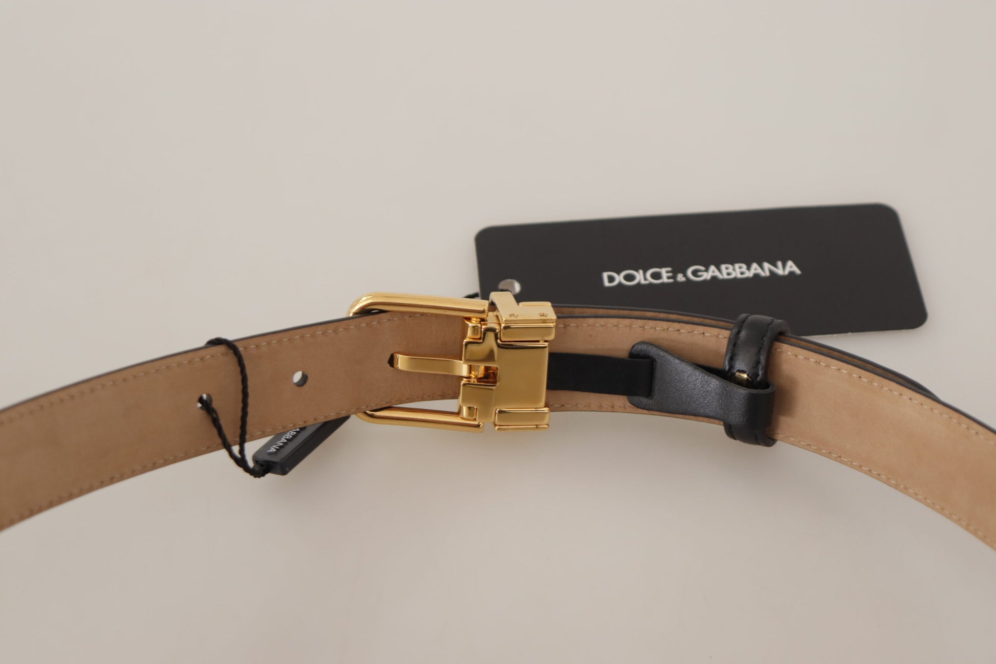 Dolce & Gabbana Elegant Black Leather Belt with Engraved Buckle - KALAJ