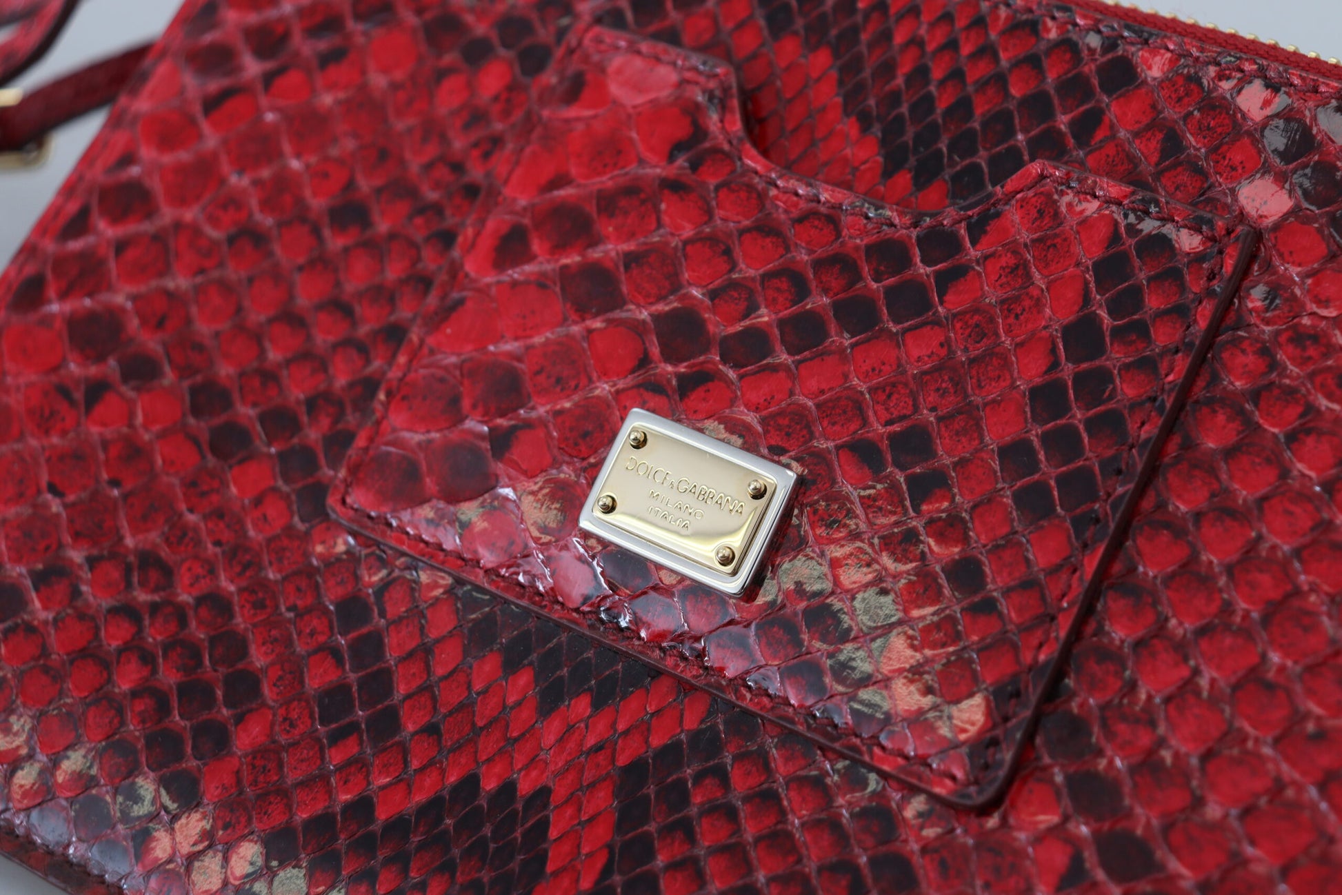 Dolce & Gabbana Elegant Red Leather Ayers Snake Clutch - KALAJ