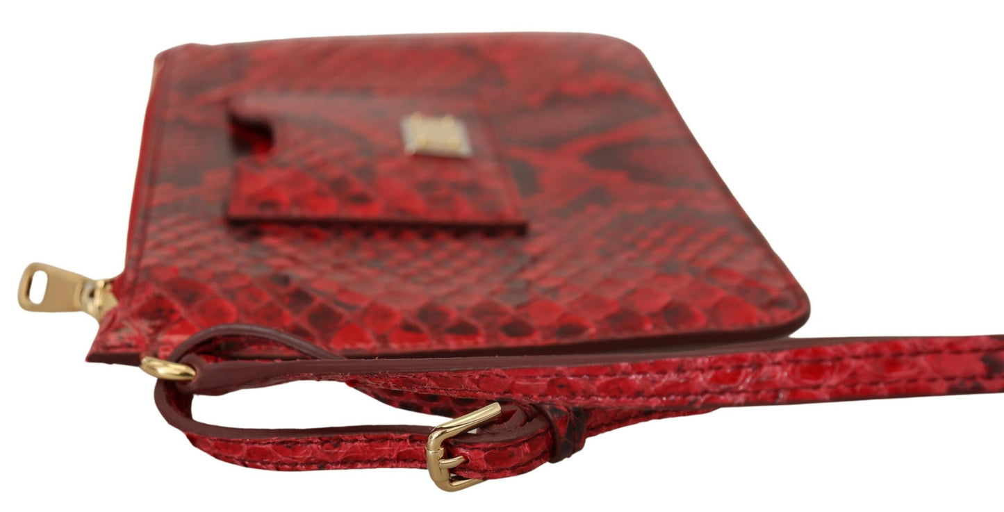 Dolce & Gabbana Elegant Red Leather Ayers Snake Clutch - KALAJ