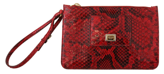 Dolce & Gabbana Elegant Red Leather Ayers Snake Clutch - KALAJ