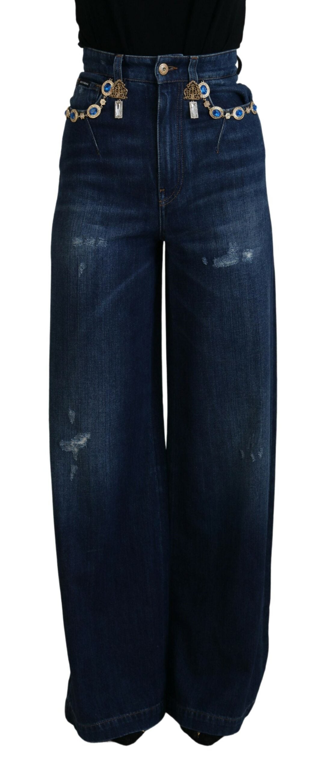 Dolce & Gabbana Embellished Straight Leg Designer Jeans