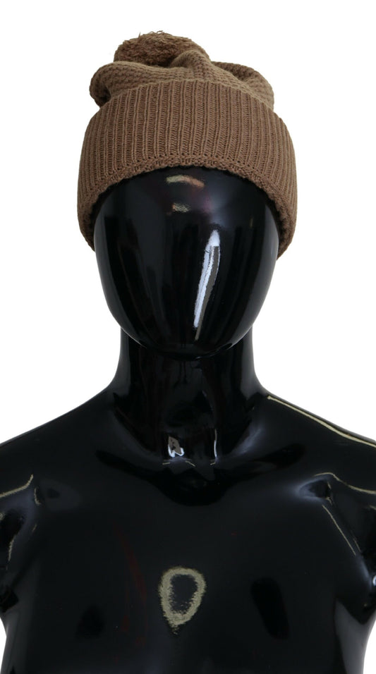 Dolce & Gabbana Elegant Camel Knit Beanie with Fur Accent - KALAJ