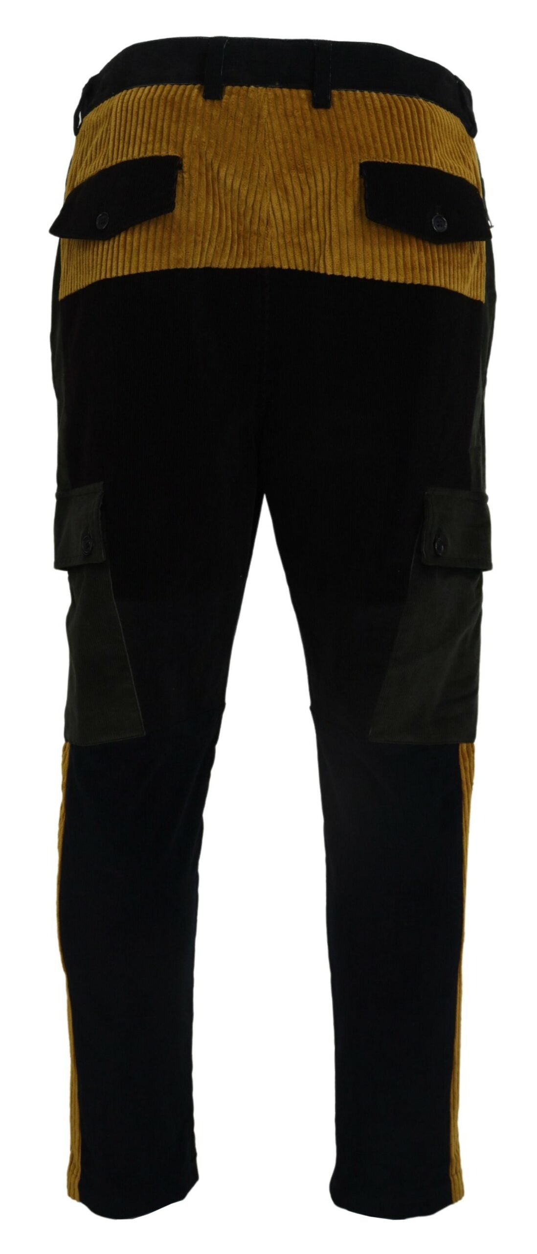 Dolce & Gabbana Elegant Black Tapered Trousers with Yellow Accent