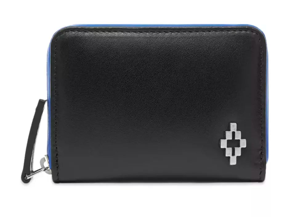 Marcelo Burlon Sleek Black Leather Card Holder with Blue Accents - KALAJ