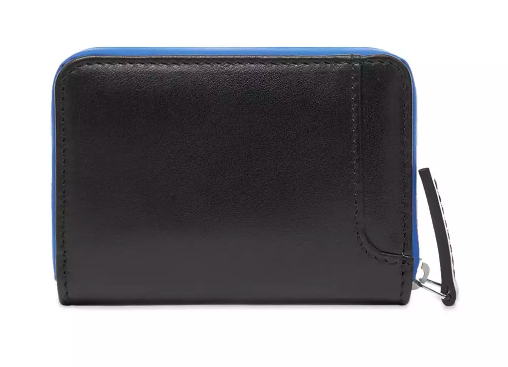 Marcelo Burlon Sleek Black Leather Card Holder with Blue Accents - KALAJ