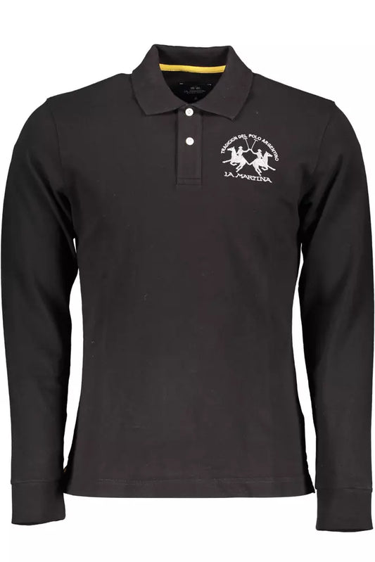 La Martina Black Cotton Men Polo Shirt