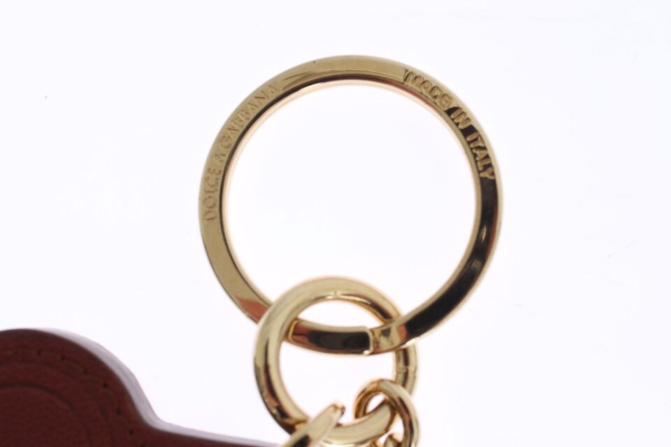 Dolce & Gabbana Elegant Brown Leather Keychain with Gold Detailing - KALAJ