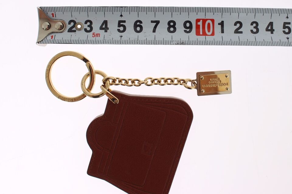 Dolce & Gabbana Elegant Brown Leather Keychain with Gold Detailing - KALAJ