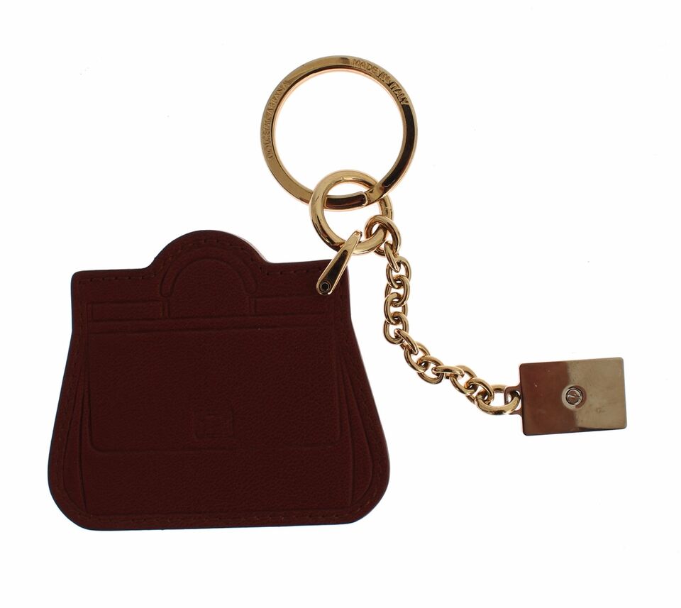 Dolce & Gabbana Elegant Brown Leather Keychain with Gold Detailing - KALAJ