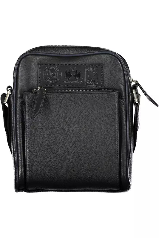 La Martina Black Leather Men Shoulder Bag - KALAJ