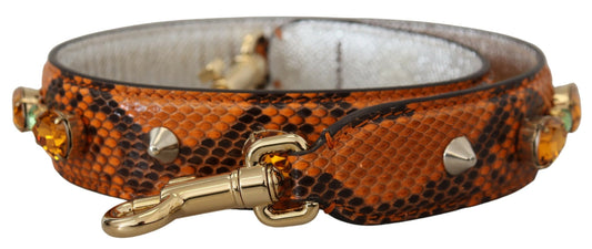 Dolce & Gabbana Chic Orange Leather Bag Strap with Gold-Tone Clasps - KALAJ