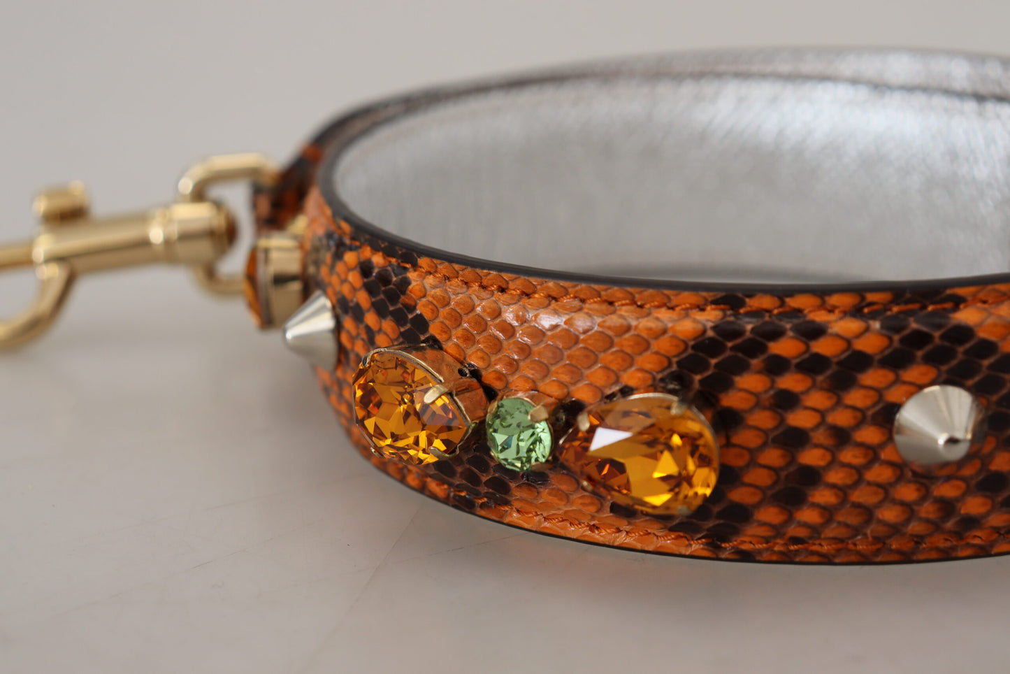 Dolce & Gabbana Chic Orange Leather Bag Strap with Gold-Tone Clasps - KALAJ