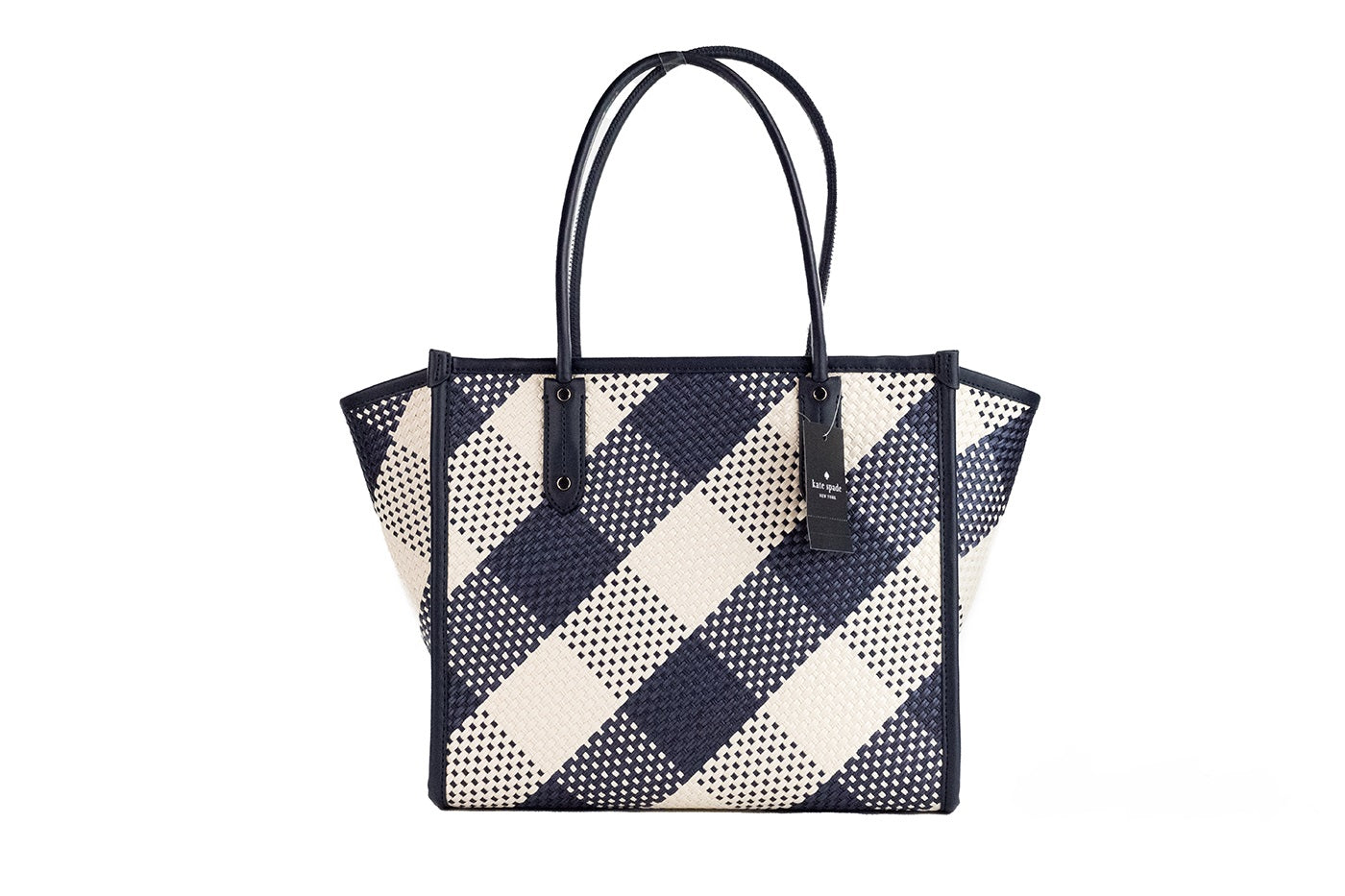 Kate Spade Ella Gingham Blazer Blue Oversized Woven Shoulder Tote Bag Purse - KALAJ