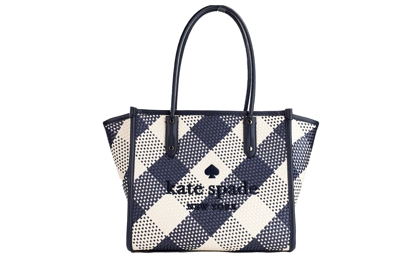 Kate Spade Ella Gingham Blazer Blue Oversized Woven Shoulder Tote Bag Purse - KALAJ