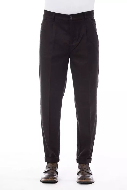 Alpha Studio Brown Wool Men Pants