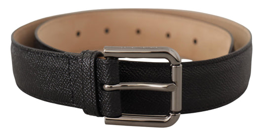 Dolce & Gabbana Elegant Black Leather Belt with Metal Buckle - KALAJ