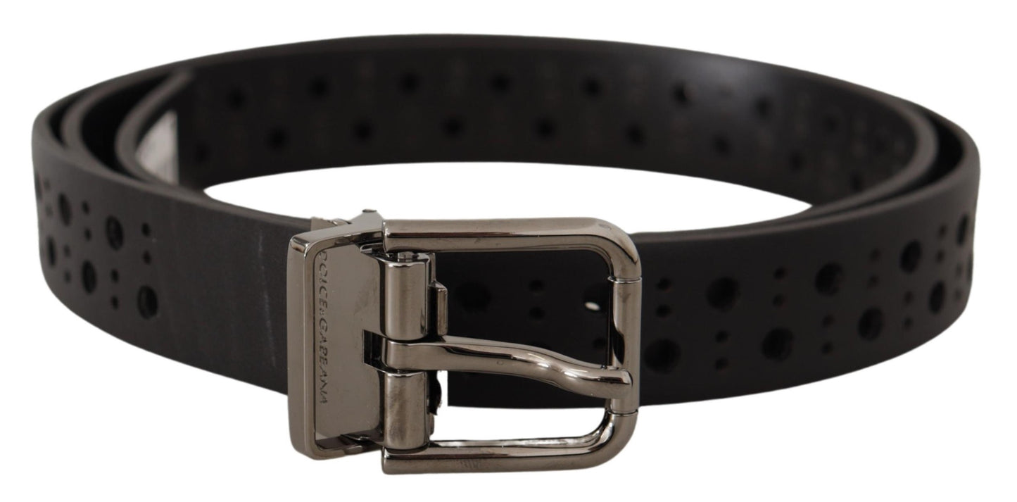 Dolce & Gabbana Elegant Black Leather Belt with Metal Buckle - KALAJ