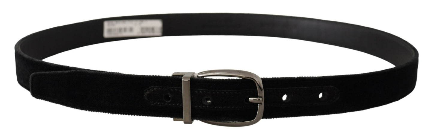 Dolce & Gabbana Elegant Black Velvet Designer Belt - KALAJ