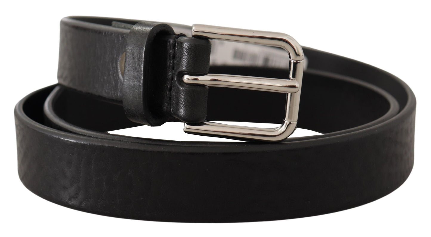 Dolce & Gabbana Elegant Black Leather Belt with Metal Buckle - KALAJ