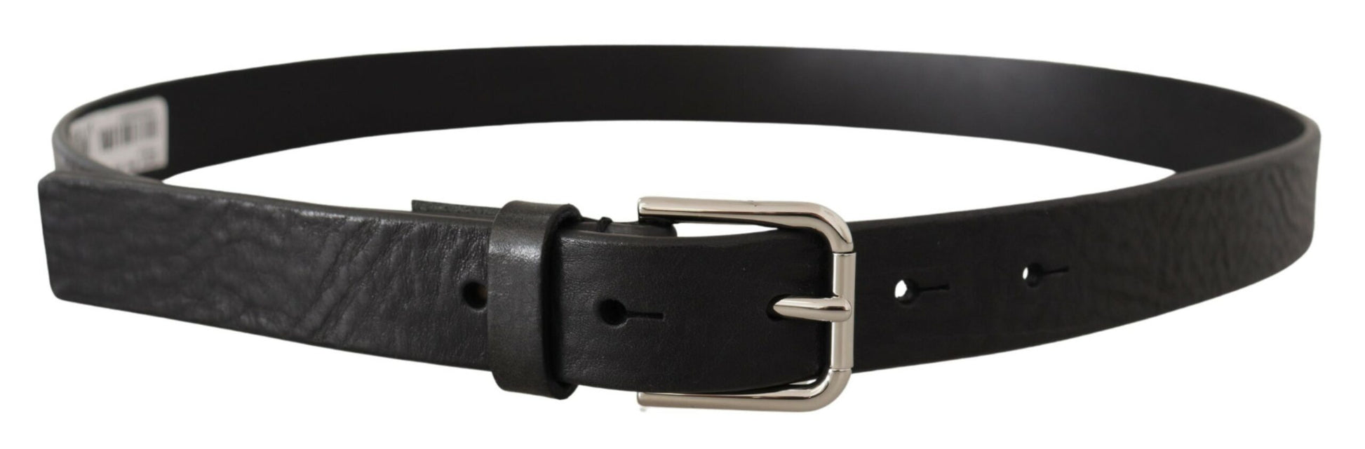 Dolce & Gabbana Elegant Black Leather Belt with Metal Buckle - KALAJ