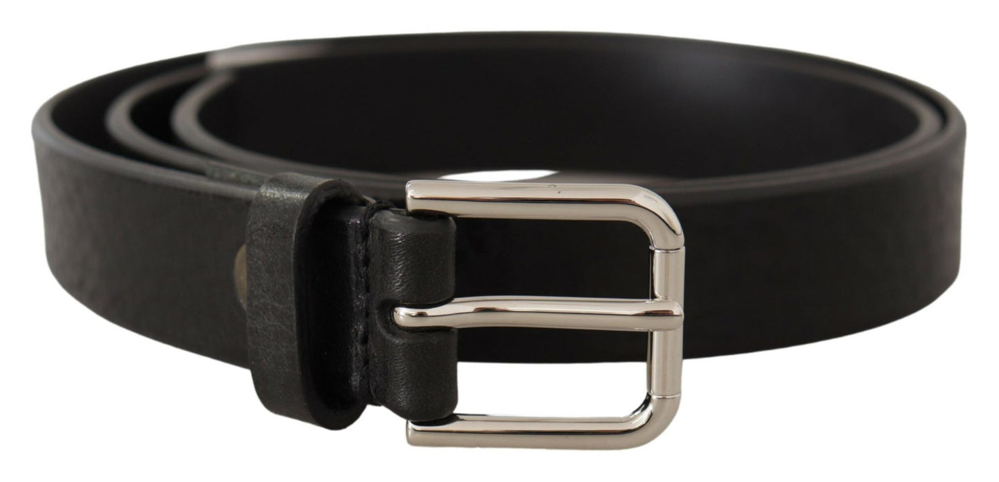 Dolce & Gabbana Elegant Black Leather Belt with Metal Buckle - KALAJ