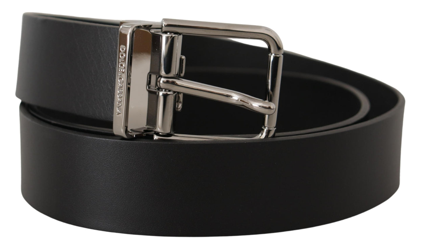 Dolce & Gabbana Elegant Black Leather Belt with Metal Buckle - KALAJ