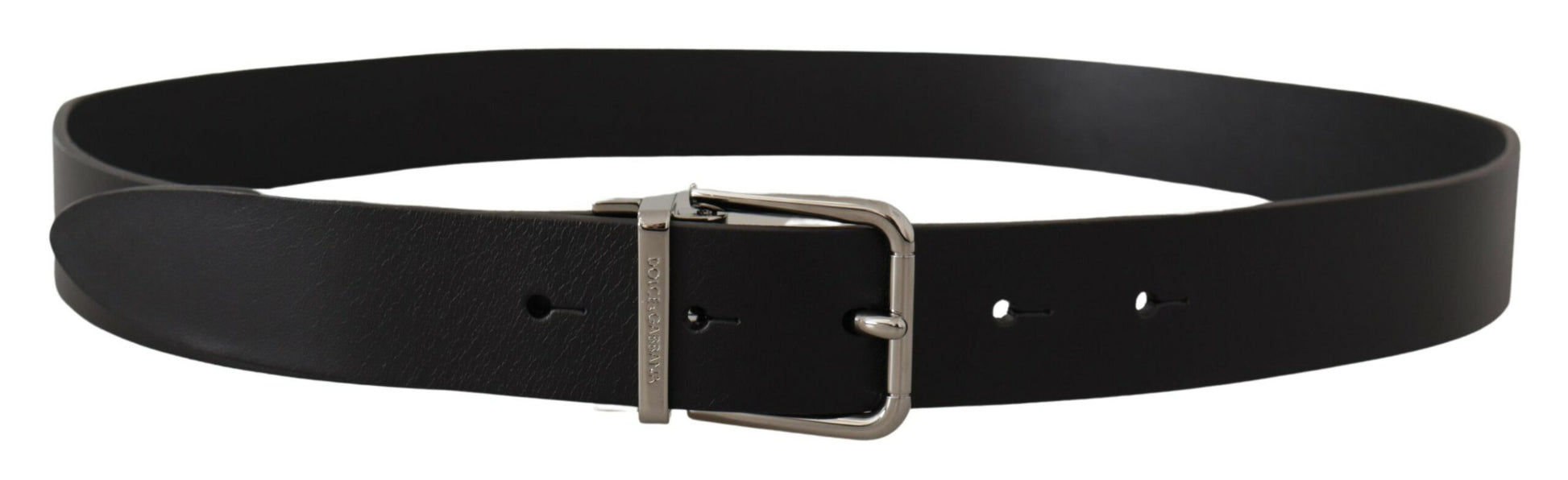 Dolce & Gabbana Elegant Black Leather Belt with Metal Buckle - KALAJ