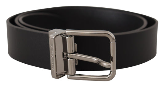 Dolce & Gabbana Elegant Black Leather Belt with Metal Buckle - KALAJ