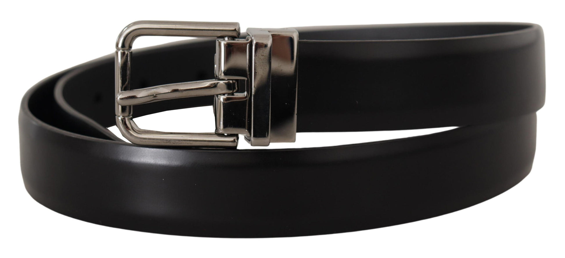 Dolce & Gabbana Elegant Black Leather Belt with Metal Buckle - KALAJ